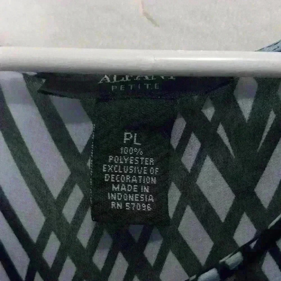 Alfani blouse blue black geo print tasseled sleeve size PL - Picture 2 of 7